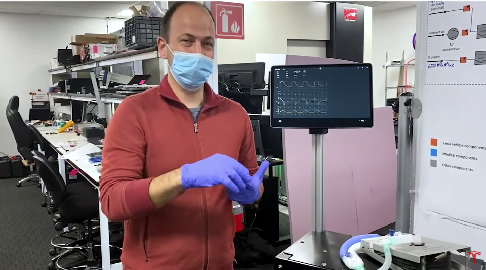Tesla Ventilator Prototype for COVID-19 Patients Made from Car Parts